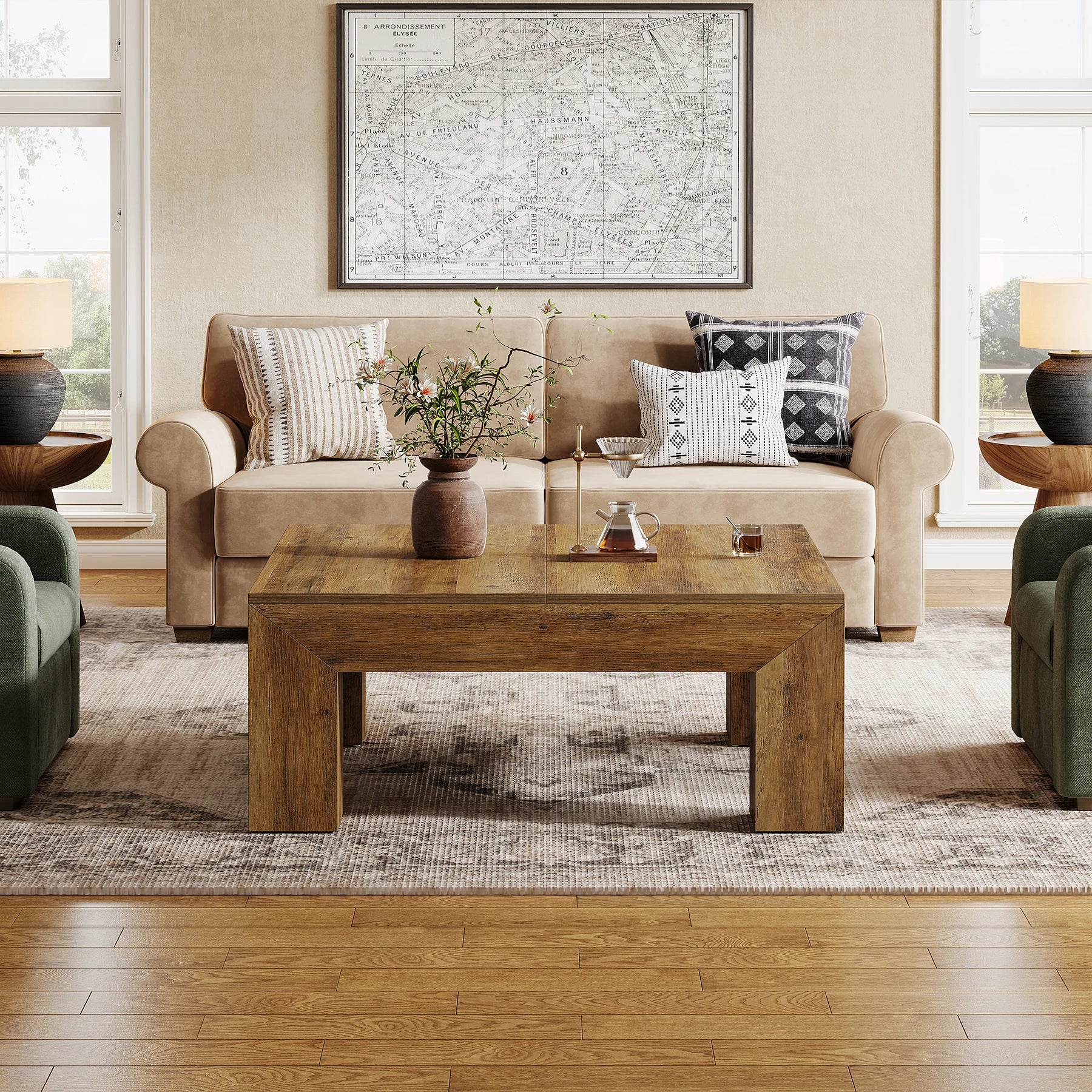 Tribesigns Square Coffee Table Farmhouse Center Table With Wooden Legs