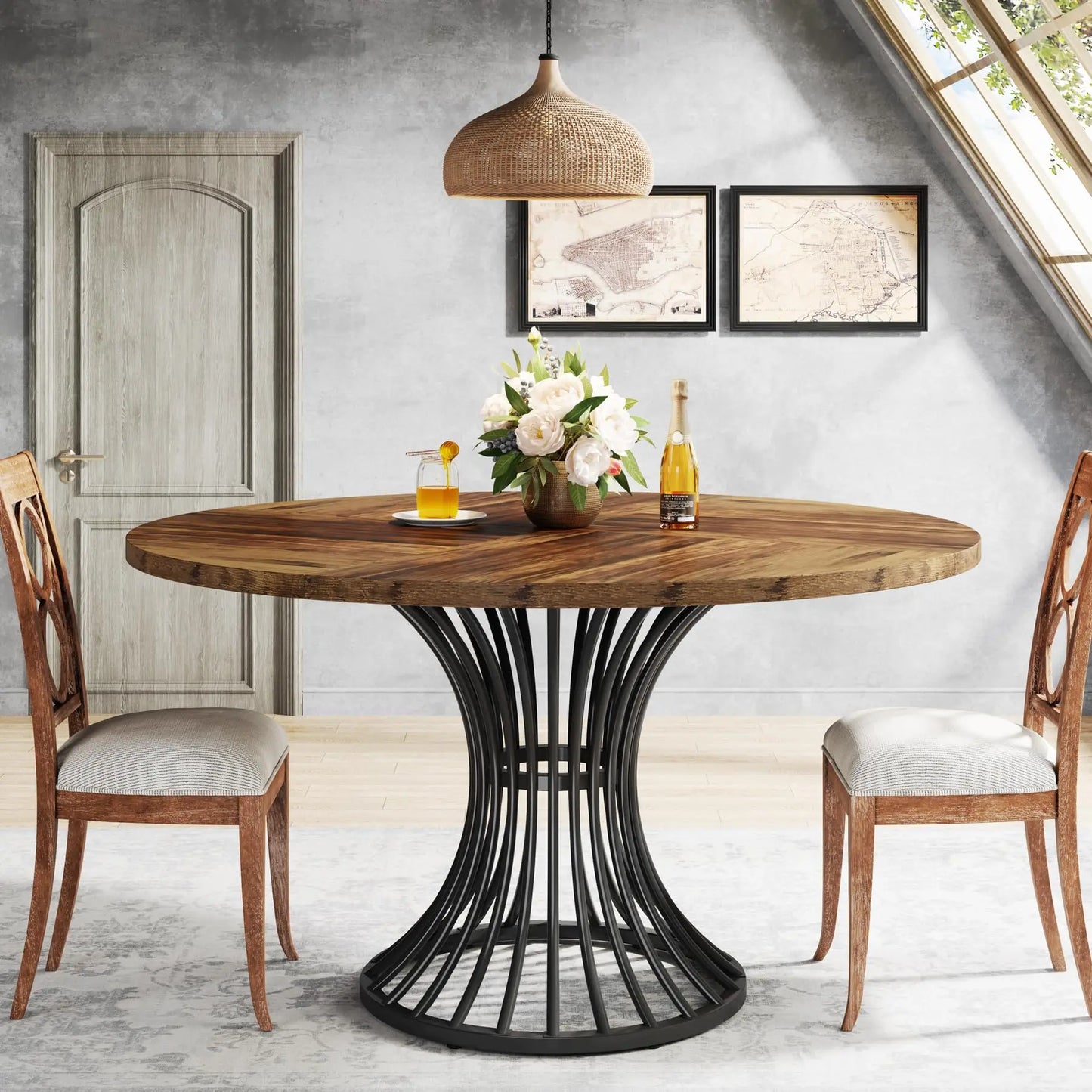 Tribesigns Farmhouse Round Dining Table Industrial Style
