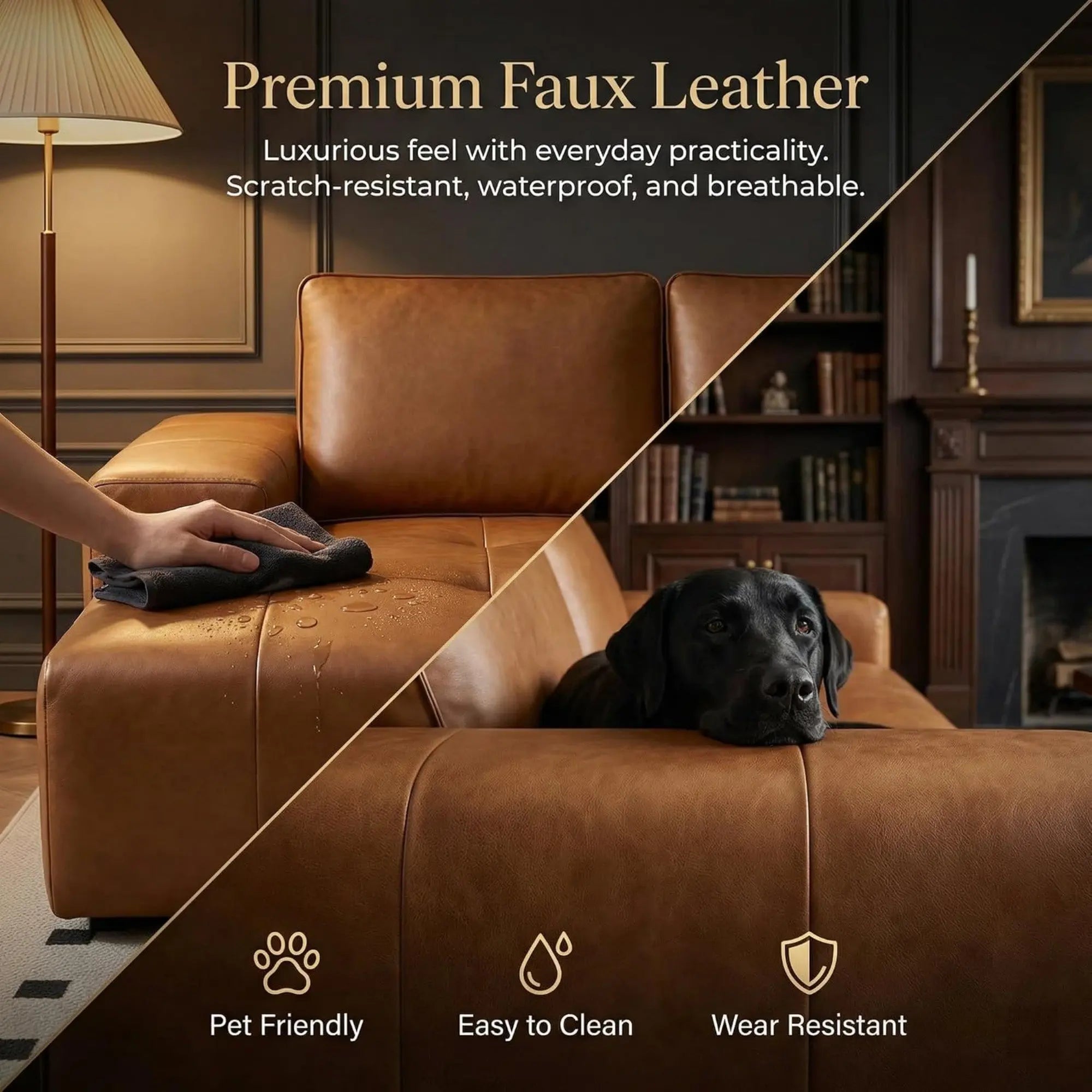 Modern Boneless L Shaped Faux Leather Sectional Sofa With Chaise