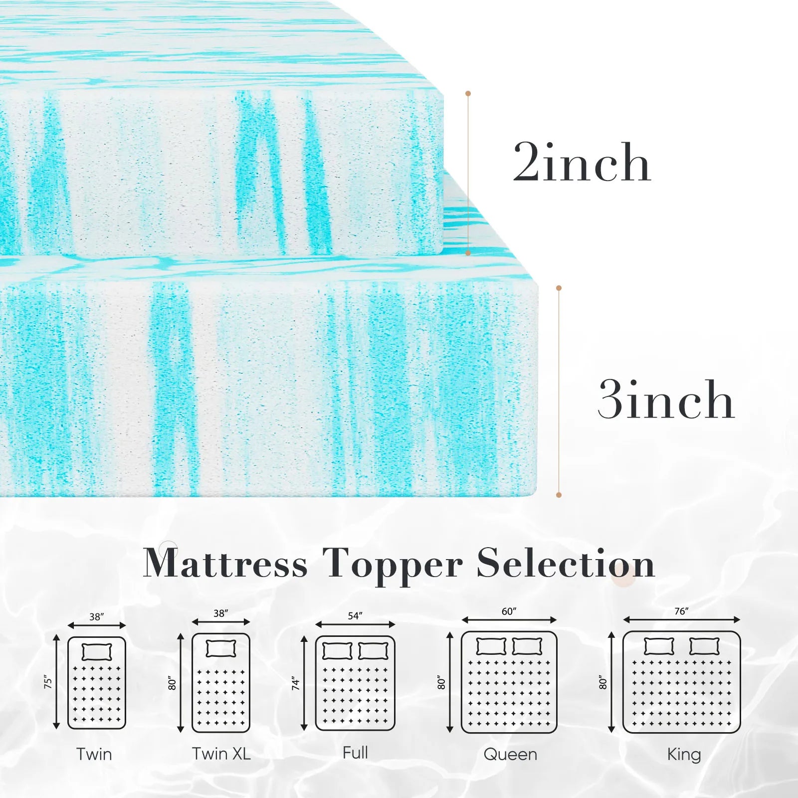 JHK Gel Memory Foam Mattress Topper Cooling Sleep Surface