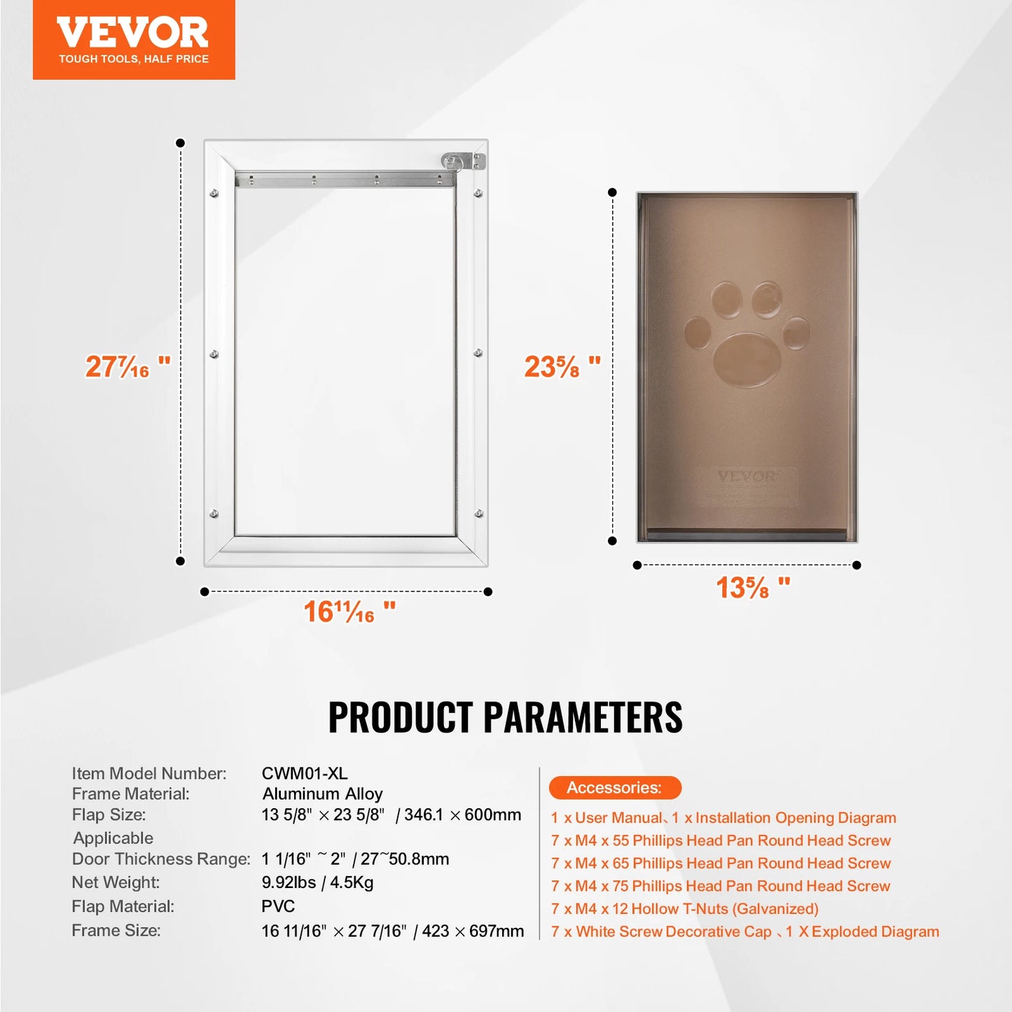 SucceBuy Pet Door Aluminum Frame With Lock And Flap