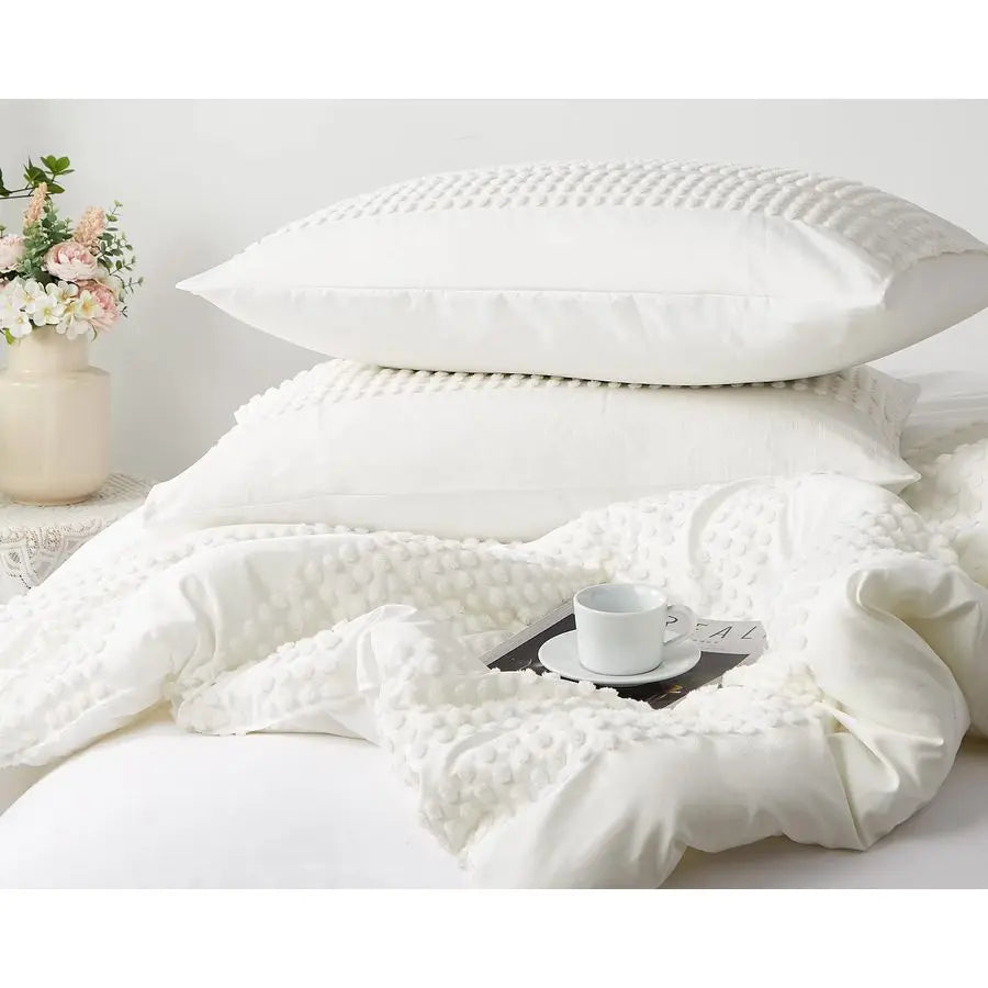 Microfiber Jacquard Comforter Set With Pom Pom Tufted Accents