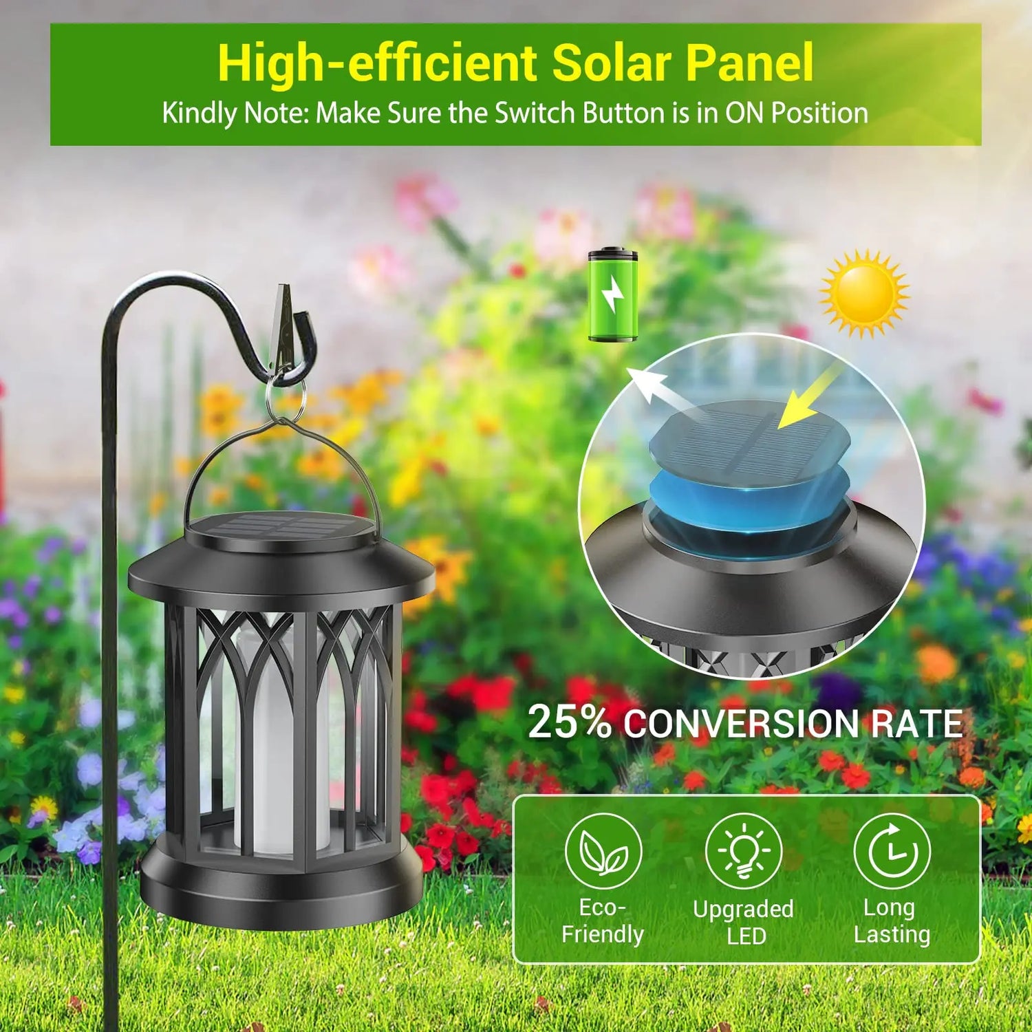 Solar Lanterns Outdoor Lights 4 Pack Waterproof Flickering Flame