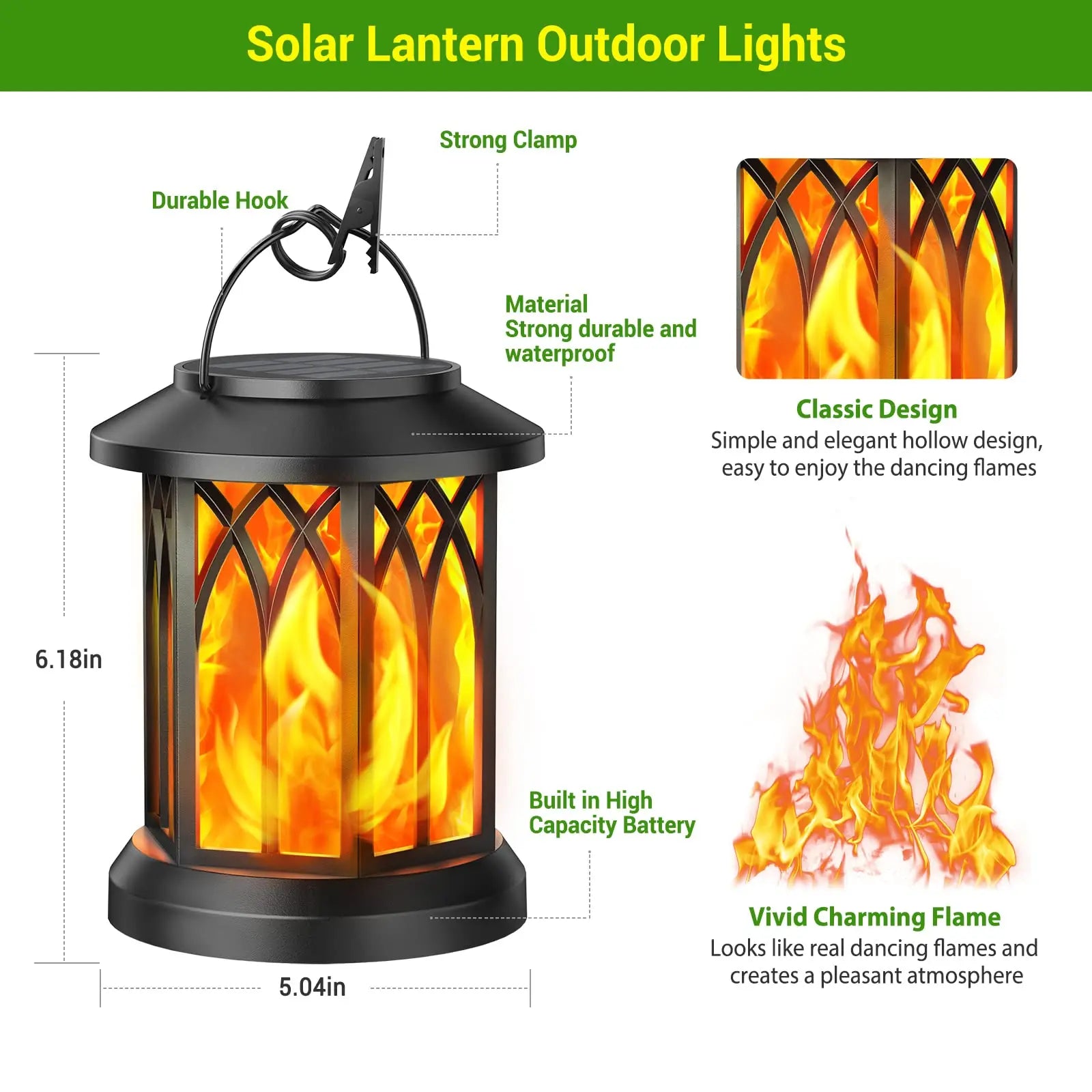 Solar Lanterns Outdoor Lights 4 Pack Waterproof Flickering Flame