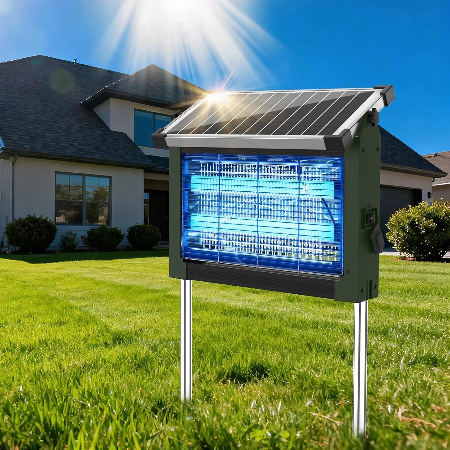 Waterproof Solar Electric Bug Zapper With Outdoor Light Sensor