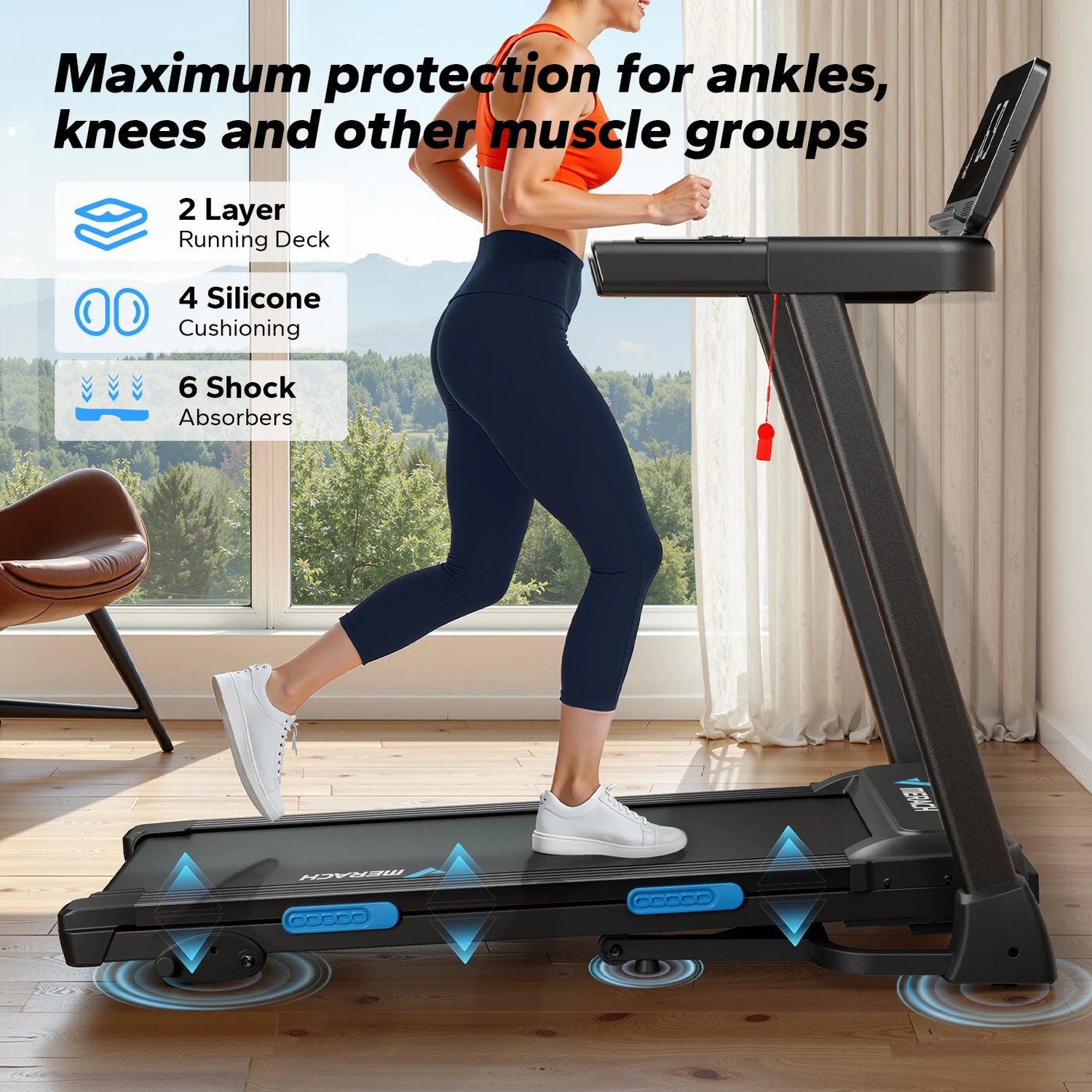 MERACH Foldable Treadmill T12 Incline Quiet With Double Deck