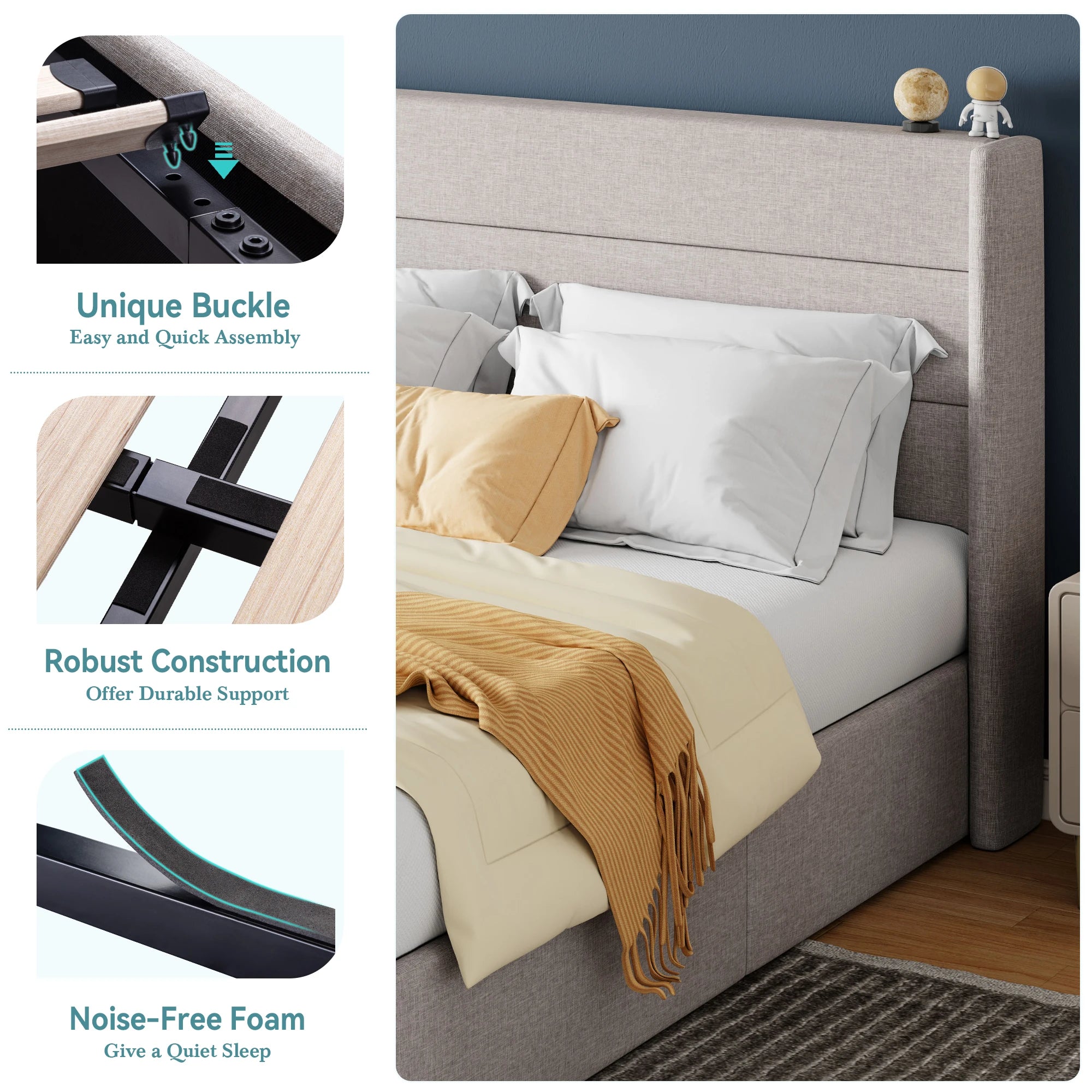 HOOMIC Lift Up Storage Bed With Wingback Headboard And Large Underbed Storage