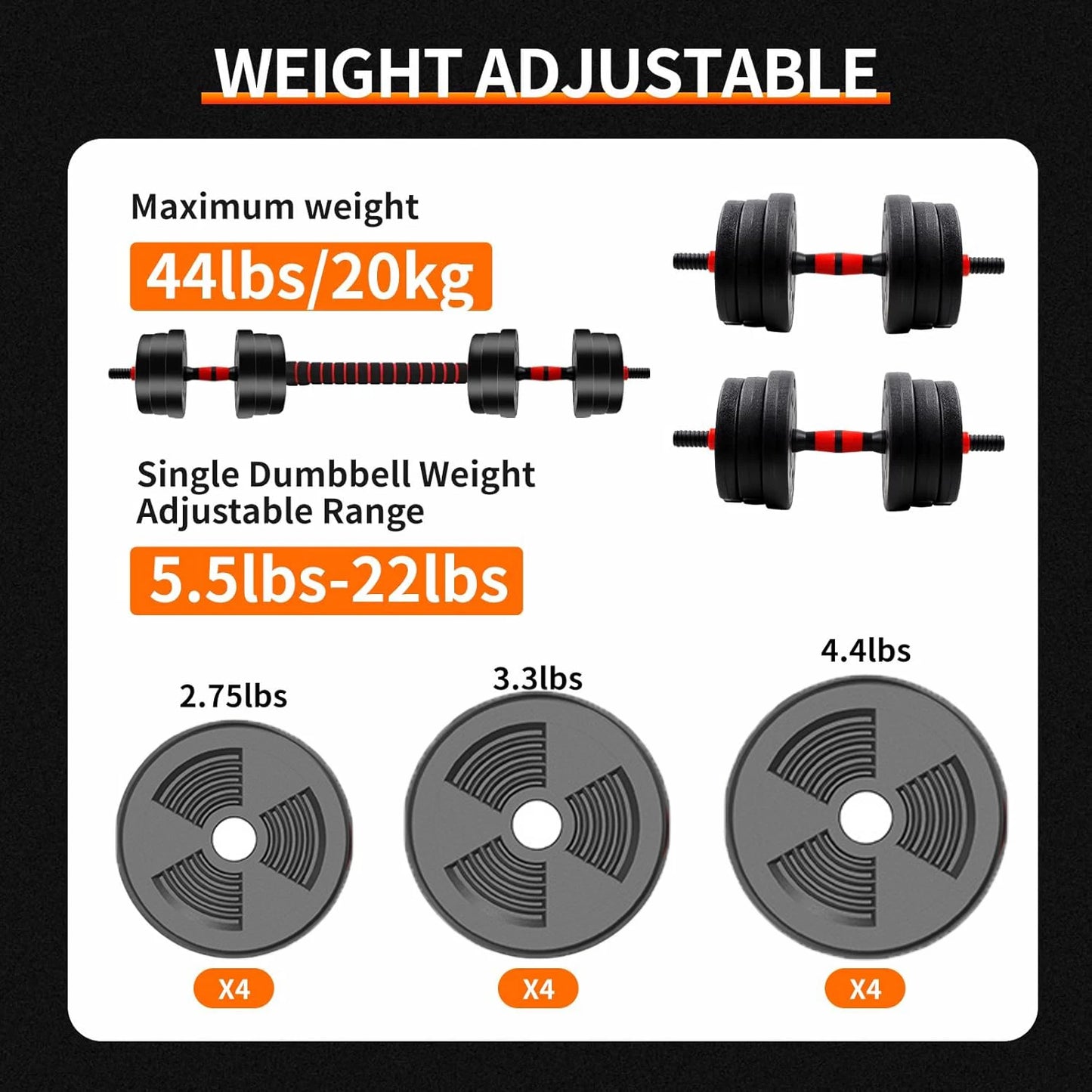 Adjustable Dumbbell Barbell Set With Anti Slip Grip For Home Gym