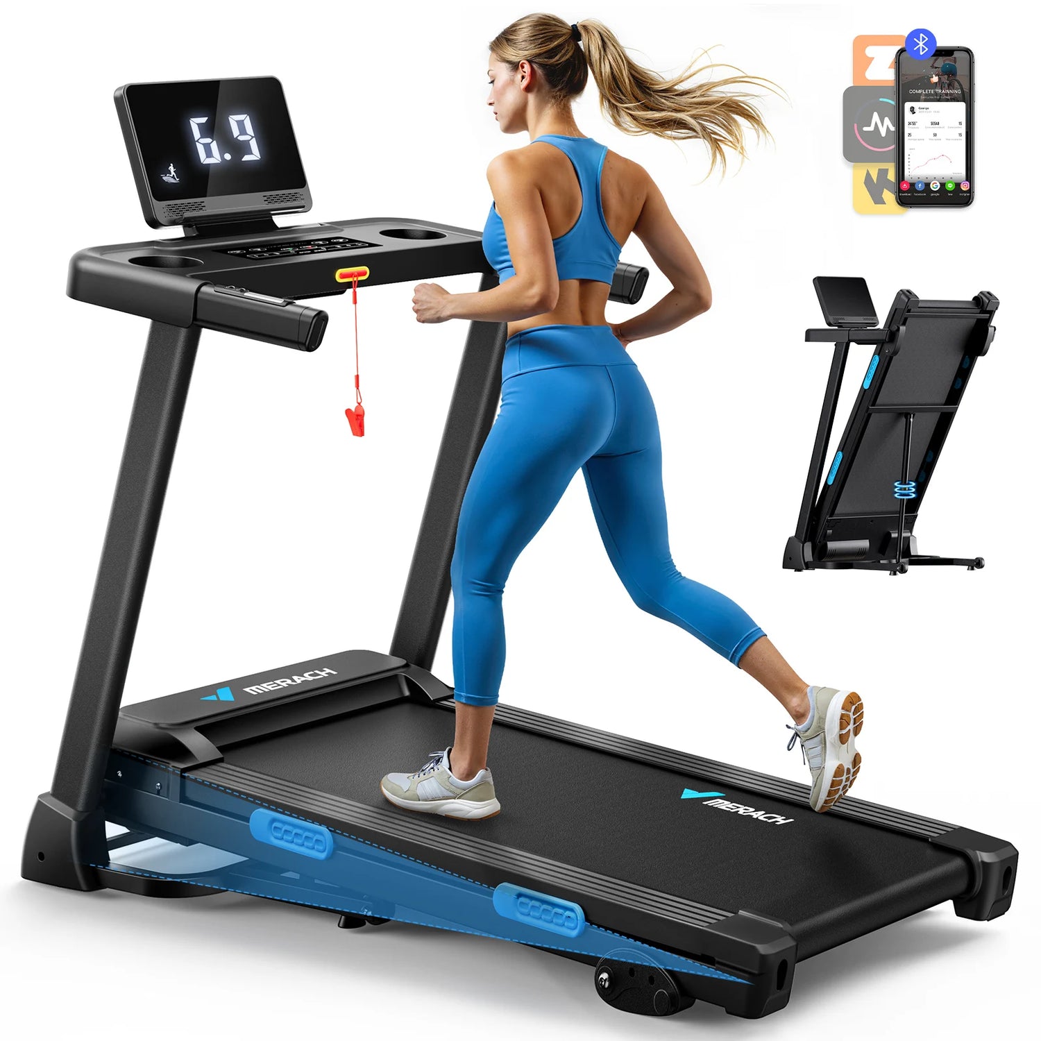 MERACH Foldable Treadmill T12 Incline Quiet With Double Deck