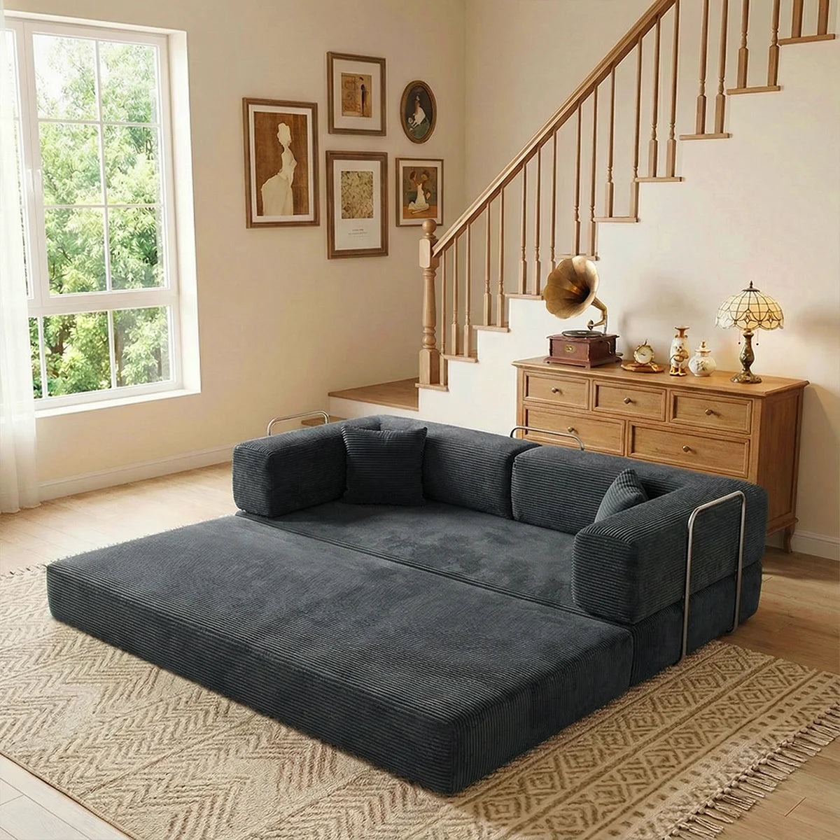 YQzyphyna Futon Sofa Bed 4 In 1 Convertible Corduroy Sleeper Loveseat