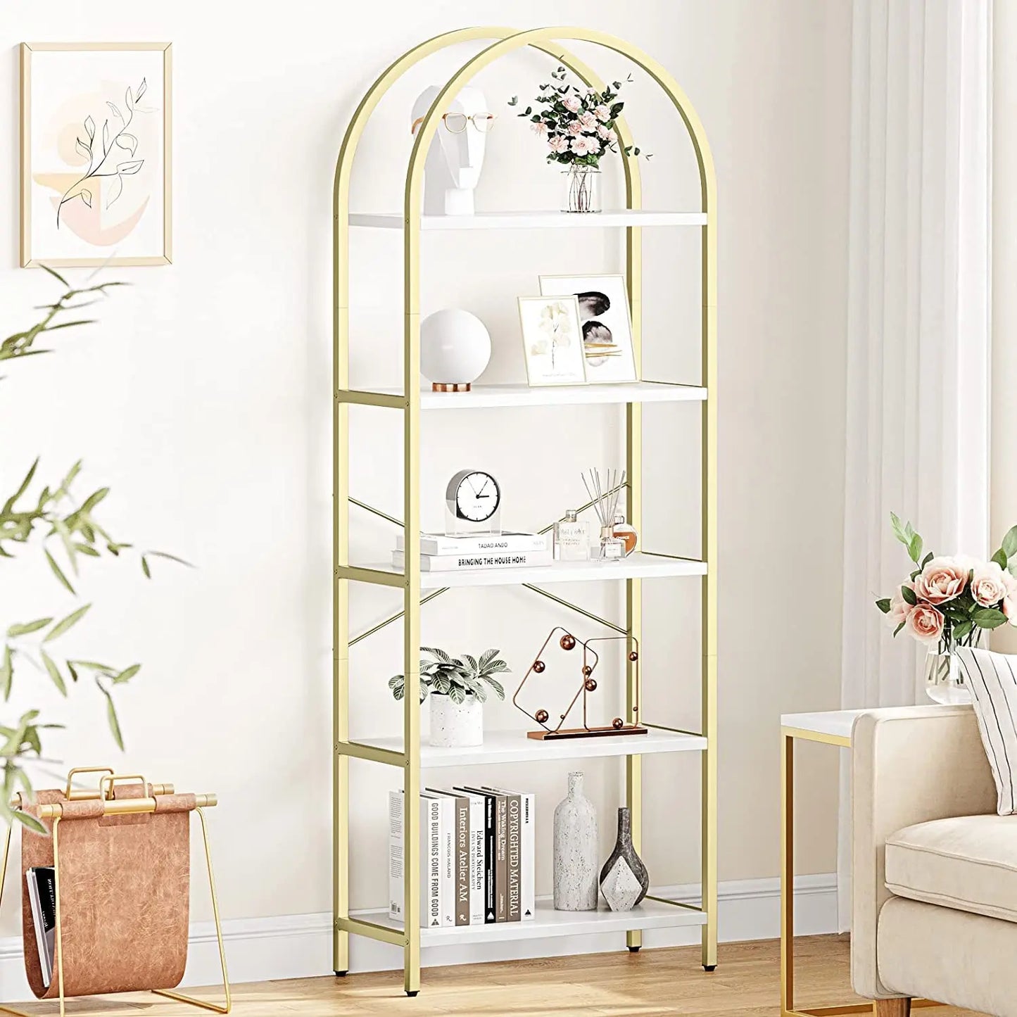 Industrial 5 Tier Bookshelf With Metal Frame For Office Storage