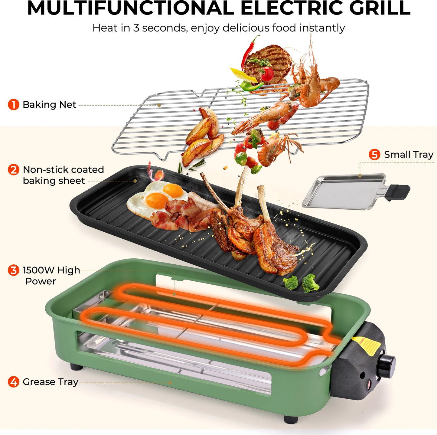Sumetas Smokeless Electric Grill With Grill Rack And Cheese Pans