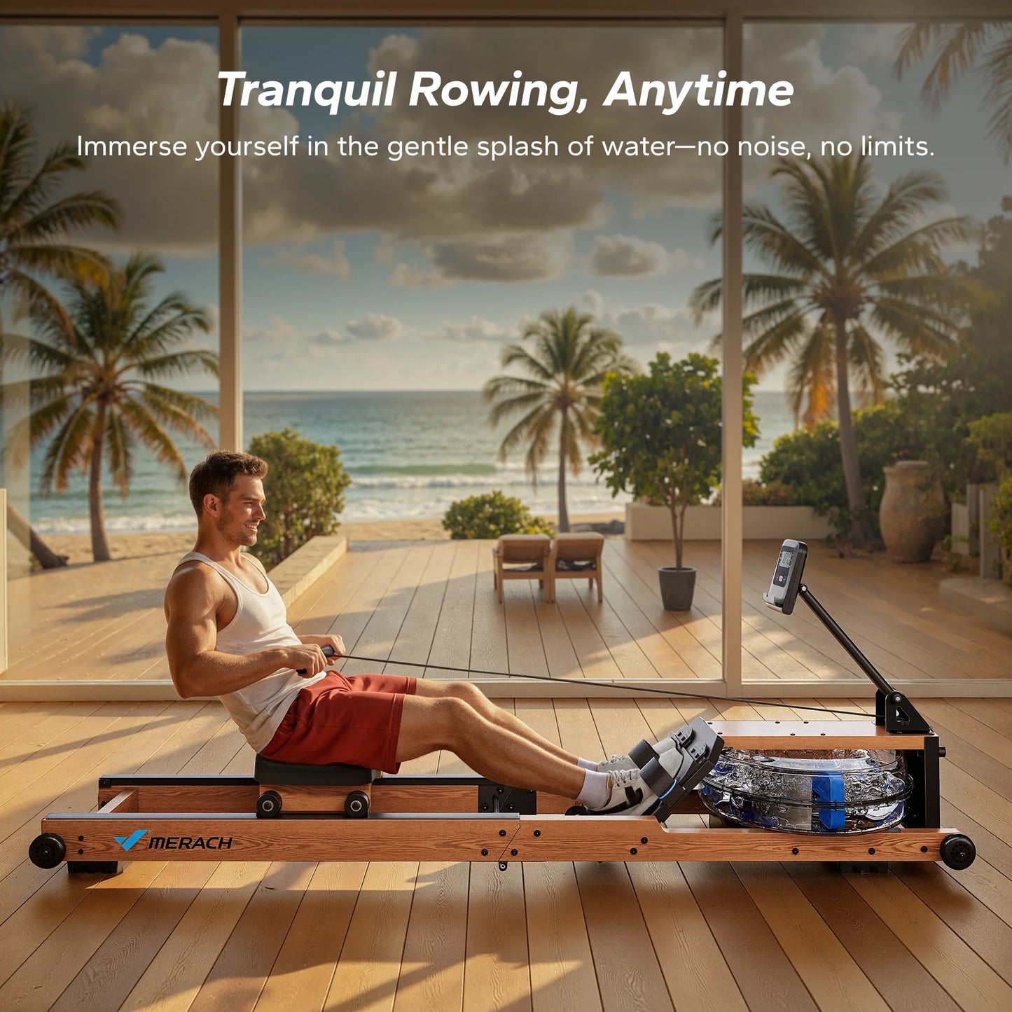 MERACH Water Rowing Machine For Home Foldable With 400 Pound Capacity