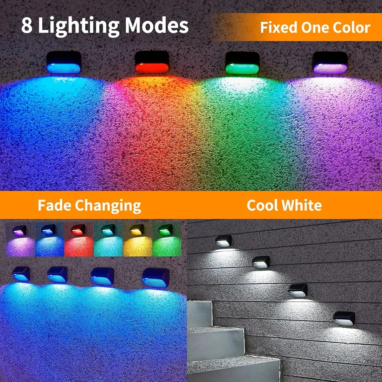 Solar Wall Lamp With RGB Modes For Outdoor Patio Deck