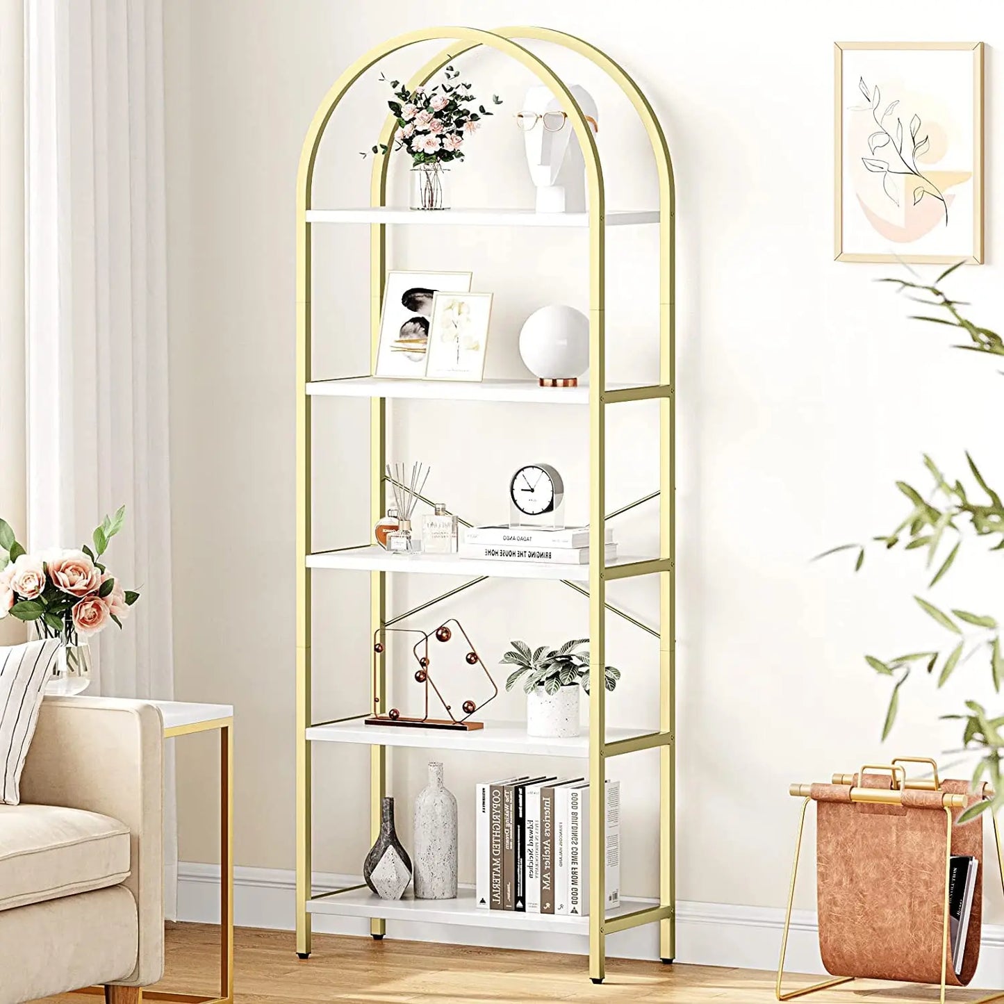 Industrial 5 Tier Bookshelf With Metal Frame For Office Storage