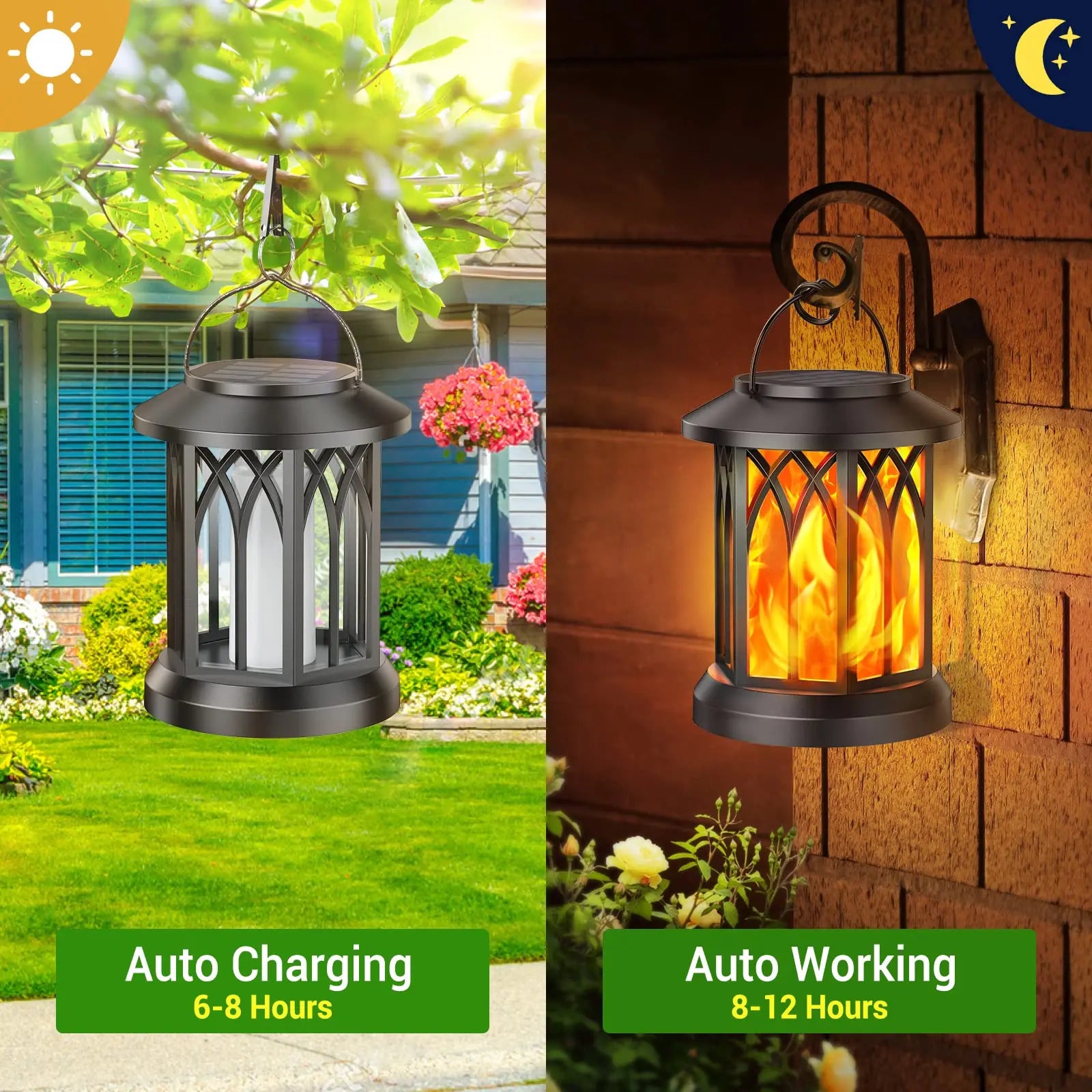 Solar Lanterns Outdoor Lights 4 Pack Waterproof Flickering Flame