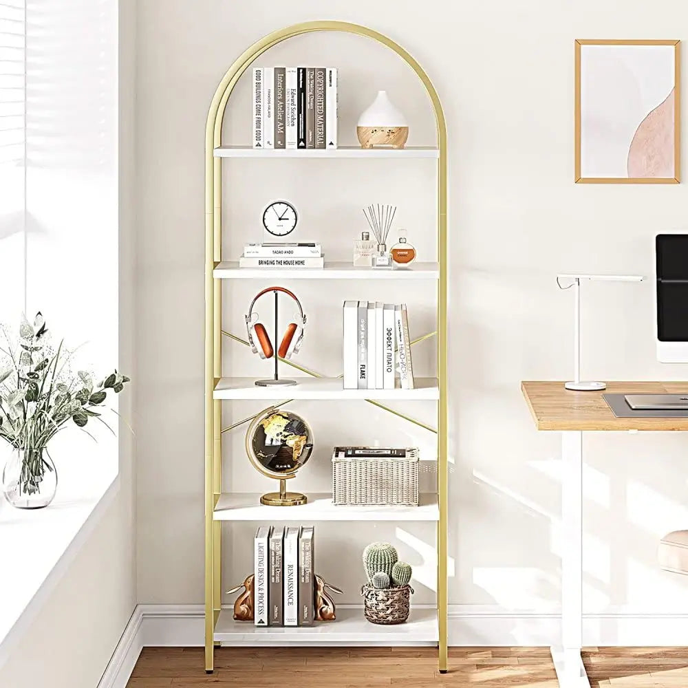 Industrial 5 Tier Bookshelf With Metal Frame For Office Storage