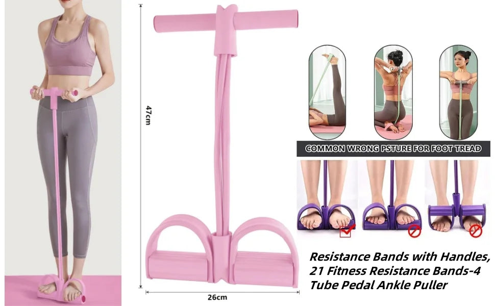Natural Rubber Pedal Resistance Bands With Handles Home Gym Fitness