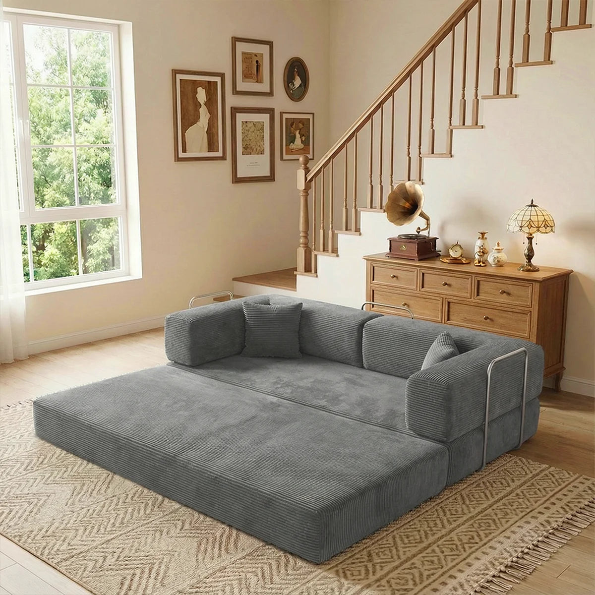 YQzyphyna Futon Sofa Bed 4 In 1 Convertible Corduroy Sleeper Loveseat