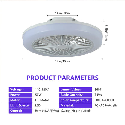 Arlgsite Modern White RGB LED Fan Ceiling Light
