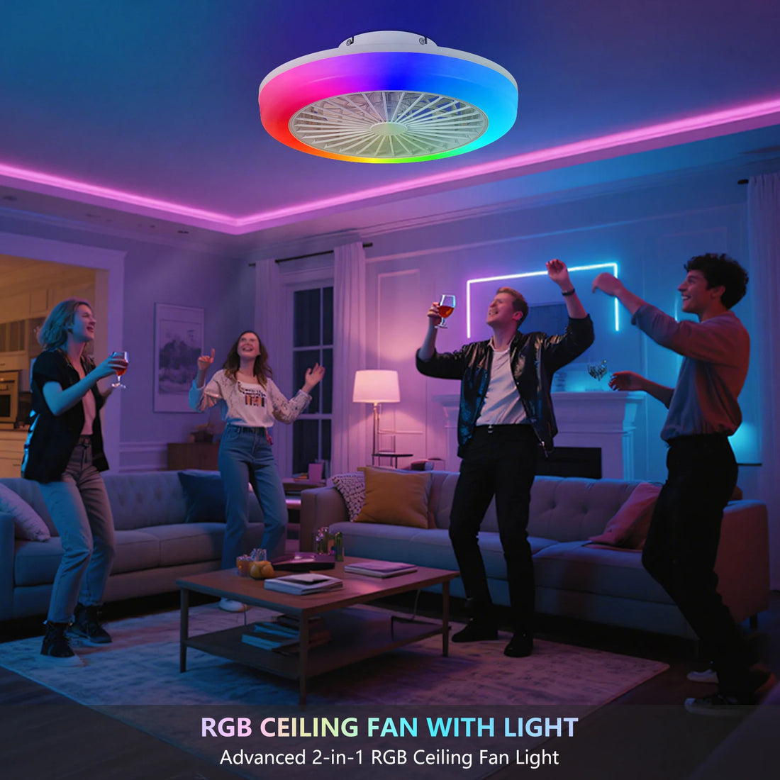 Arlgsite Modern White RGB LED Fan Ceiling Light