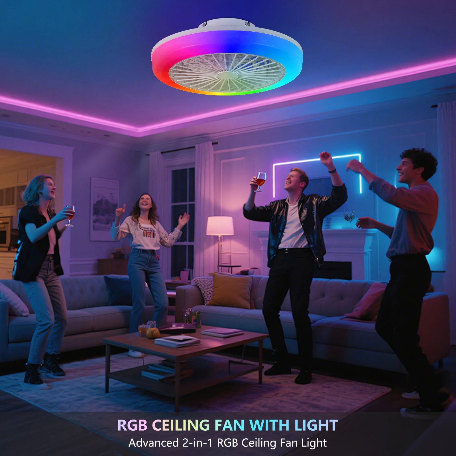 Arlgsite Modern White RGB LED Fan Ceiling Light