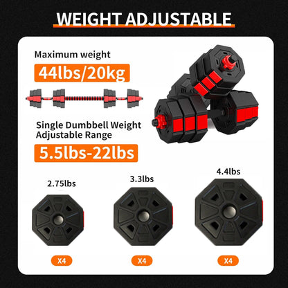 Adjustable Dumbbell To Barbell Fitness Set 3 In 1 Gym