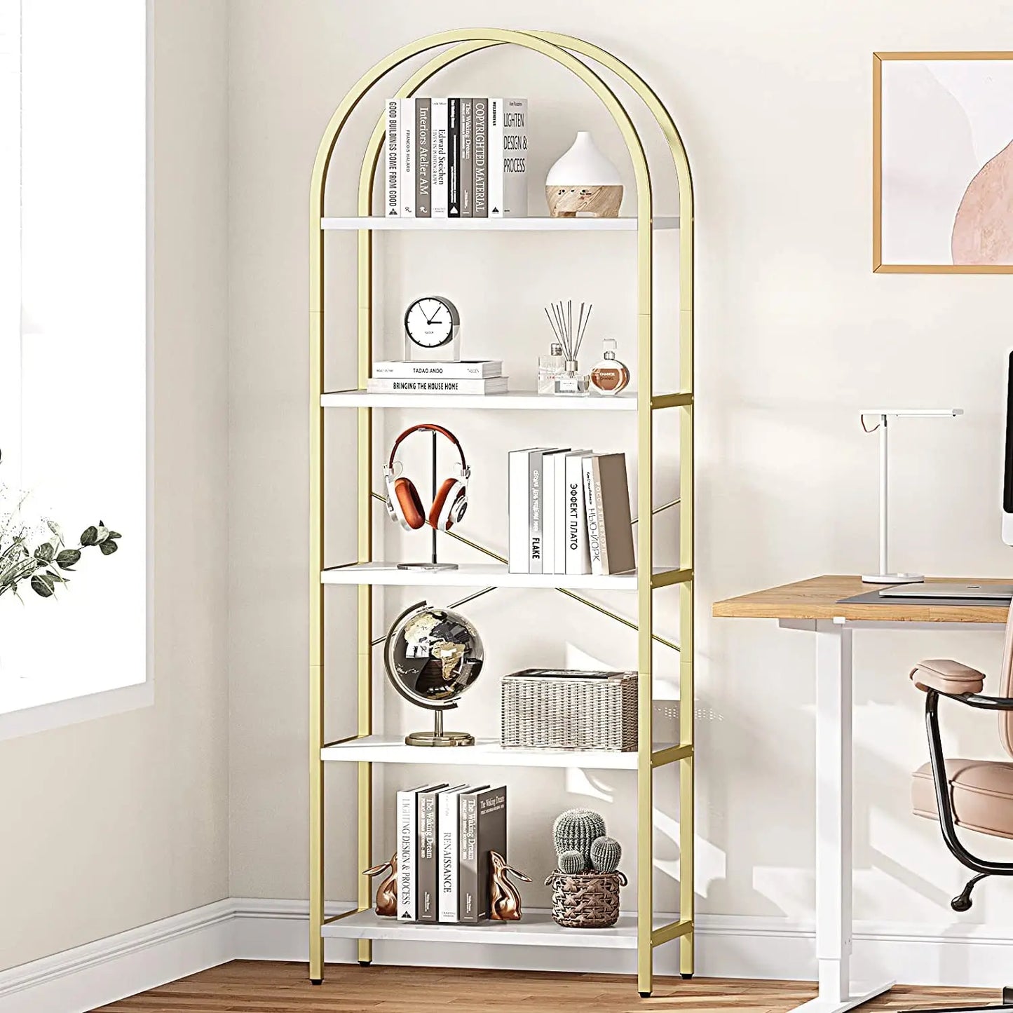 Industrial 5 Tier Bookshelf With Metal Frame For Office Storage