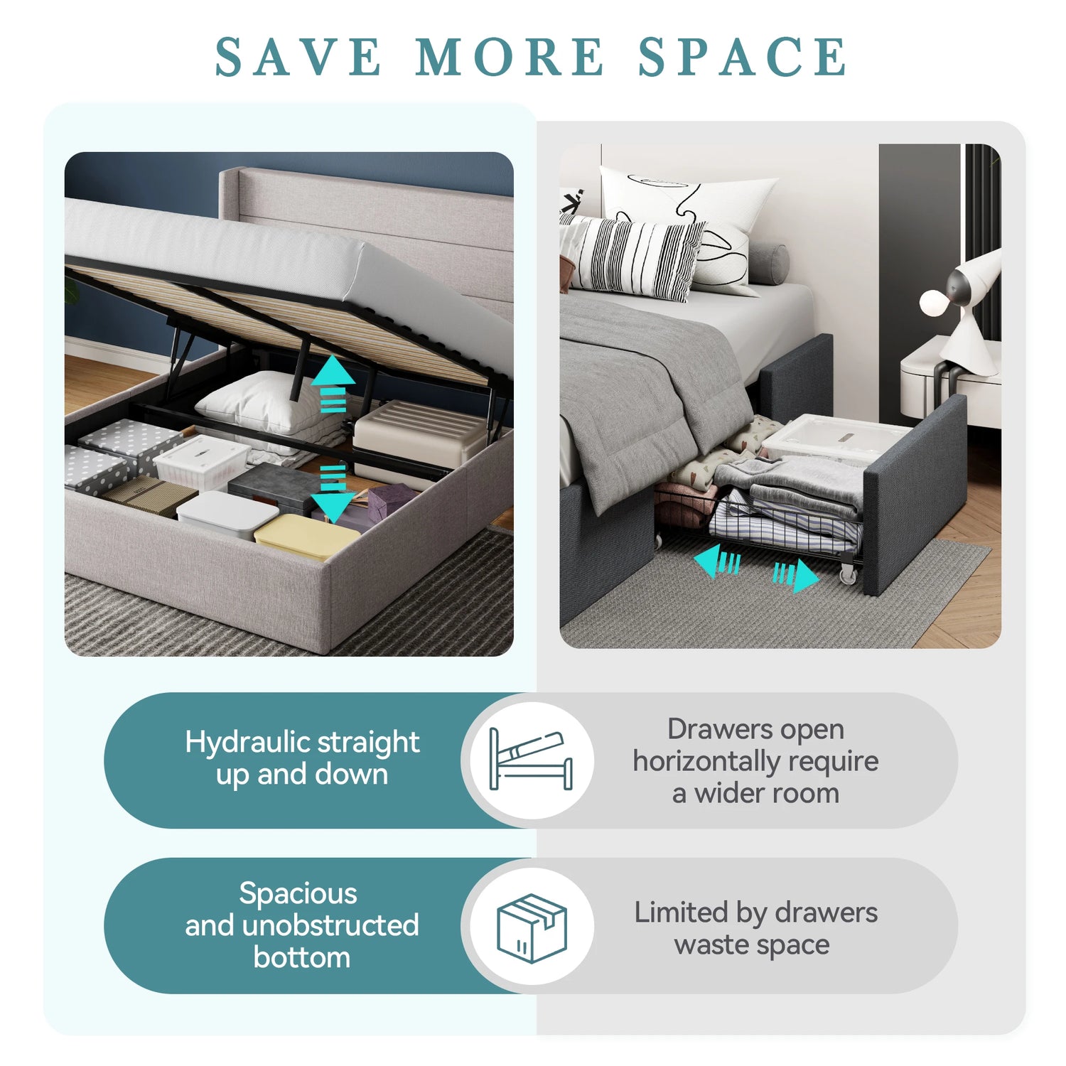 HOOMIC Lift Up Storage Bed With Wingback Headboard And Large Underbed Storage