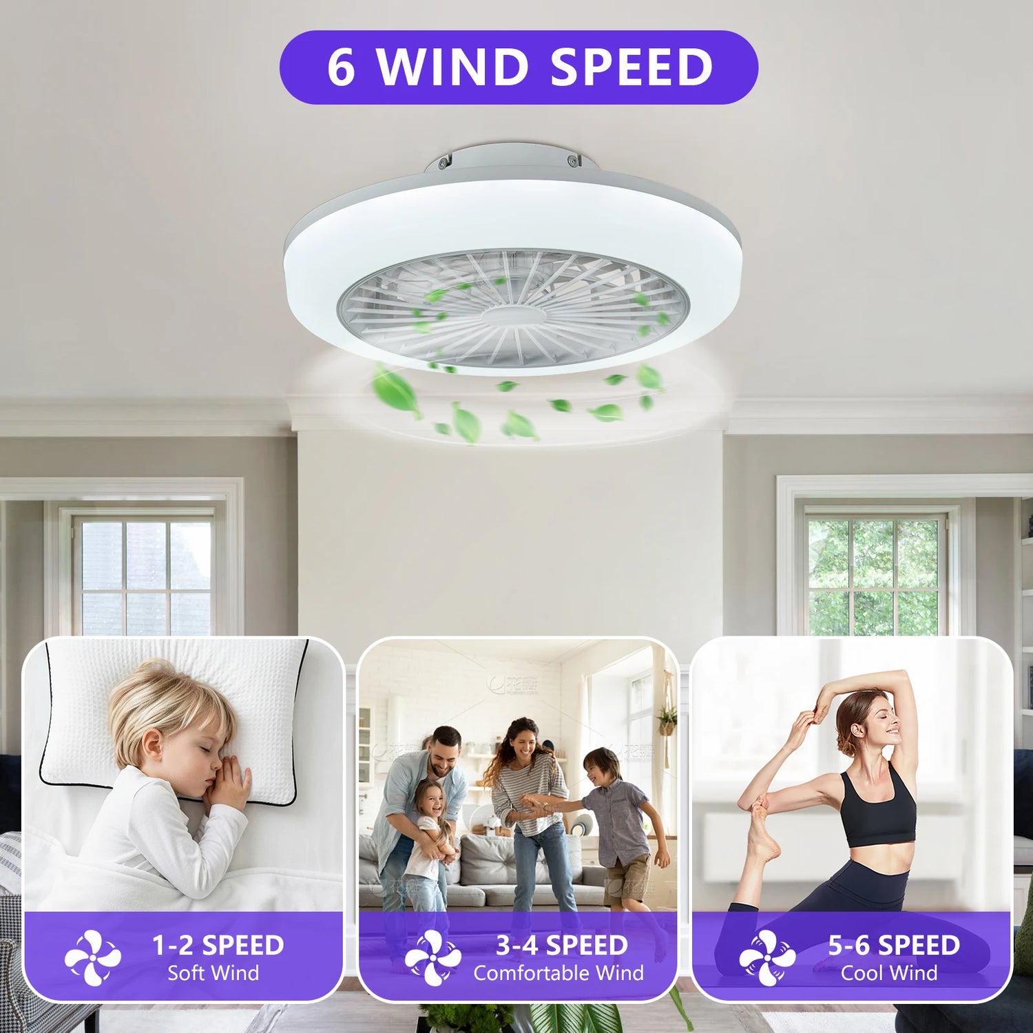 Arlgsite Modern White RGB LED Fan Ceiling Light