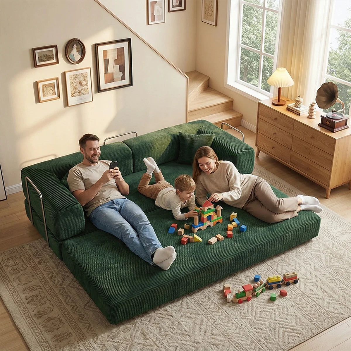 YQzyphyna Futon Sofa Bed 4 In 1 Convertible Corduroy Sleeper Loveseat