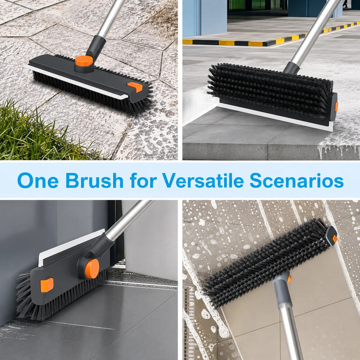 Professional Floor Scrub Brush With Squeegee For Deep Cleaning