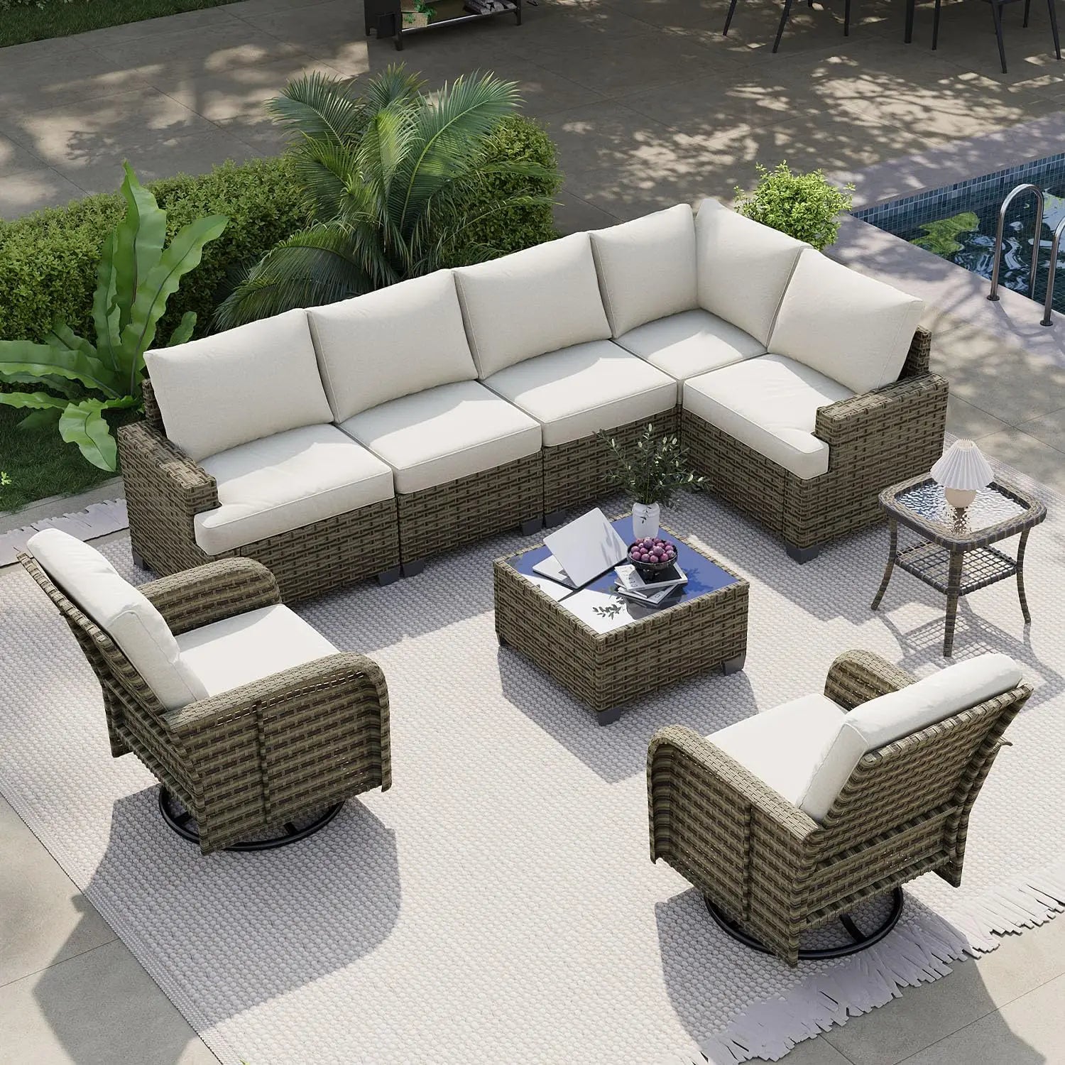 AOXUN Nordivale 9 Piece Outdoor Patio Furniture Set Cushions
