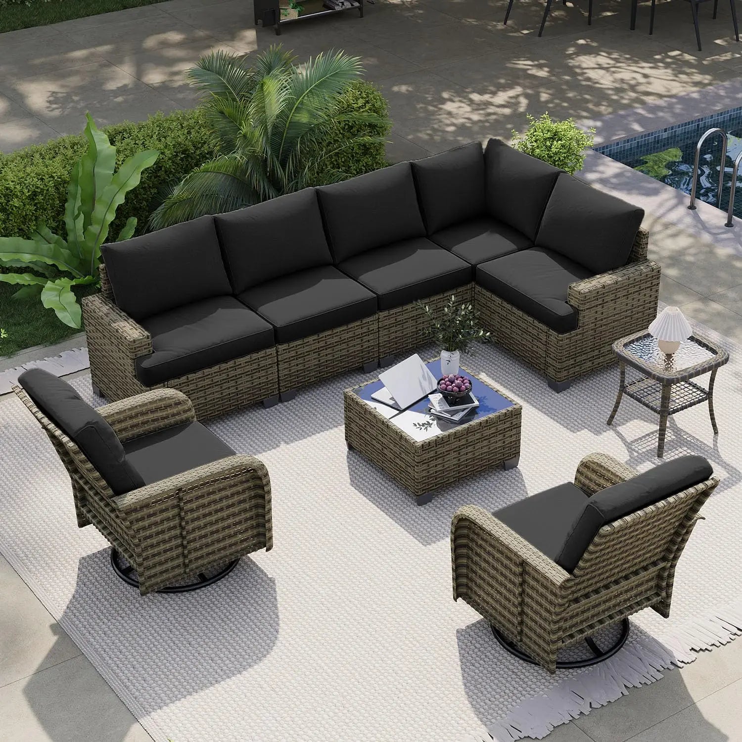 AOXUN Nordivale 9 Piece Outdoor Patio Furniture Set Cushions