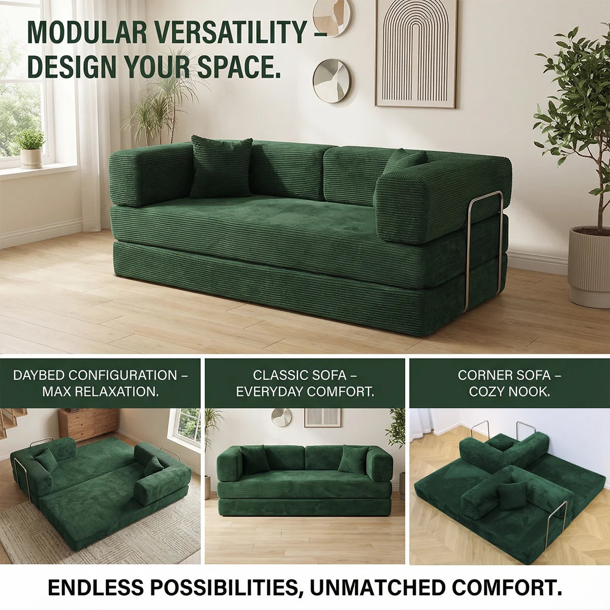 YQzyphyna Futon Sofa Bed 4 In 1 Convertible Corduroy Sleeper Loveseat