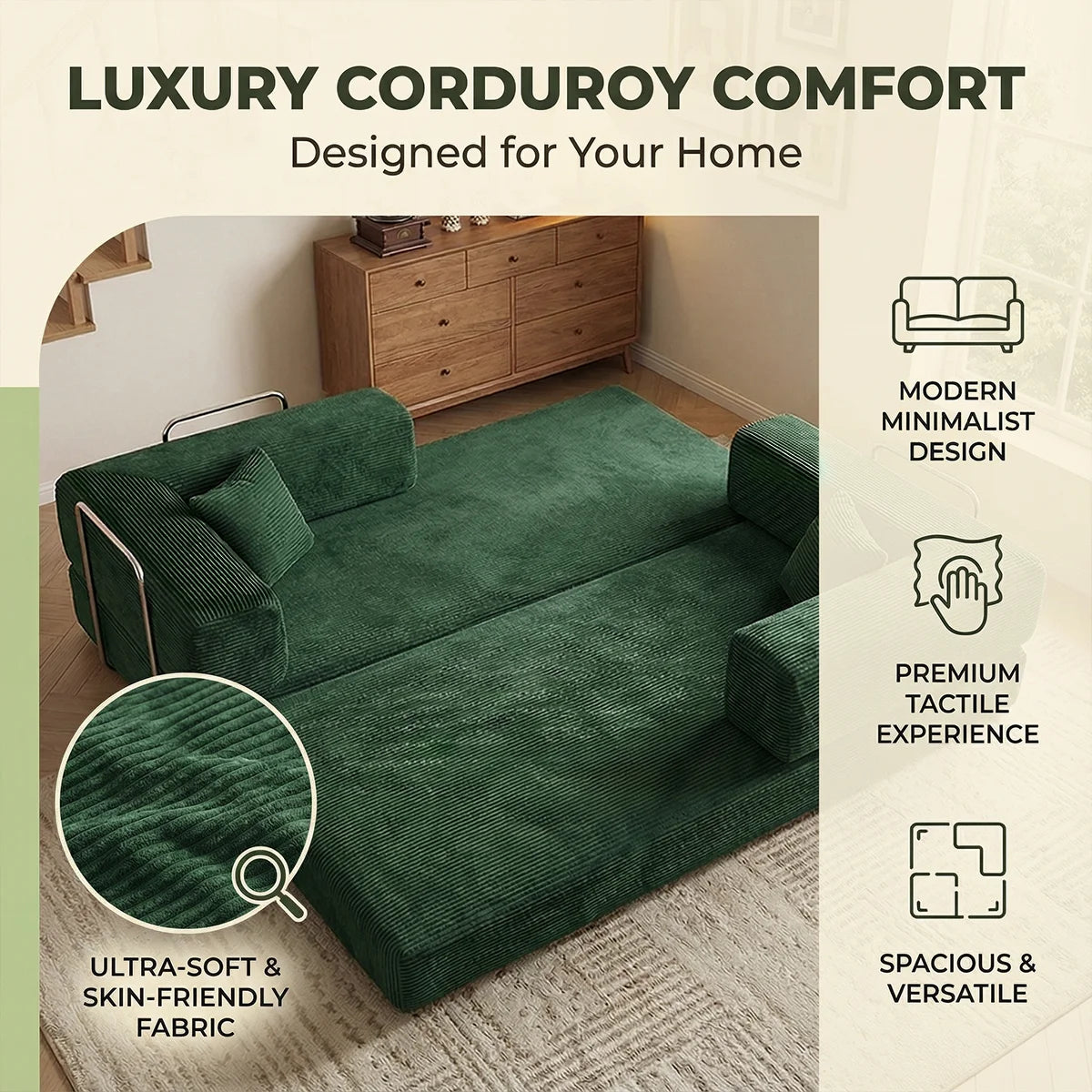 YQzyphyna Futon Sofa Bed 4 In 1 Convertible Corduroy Sleeper Loveseat
