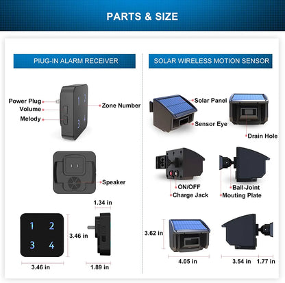 HTZSAFE Solar Wireless Driveway Alarm System With Motion Detectors