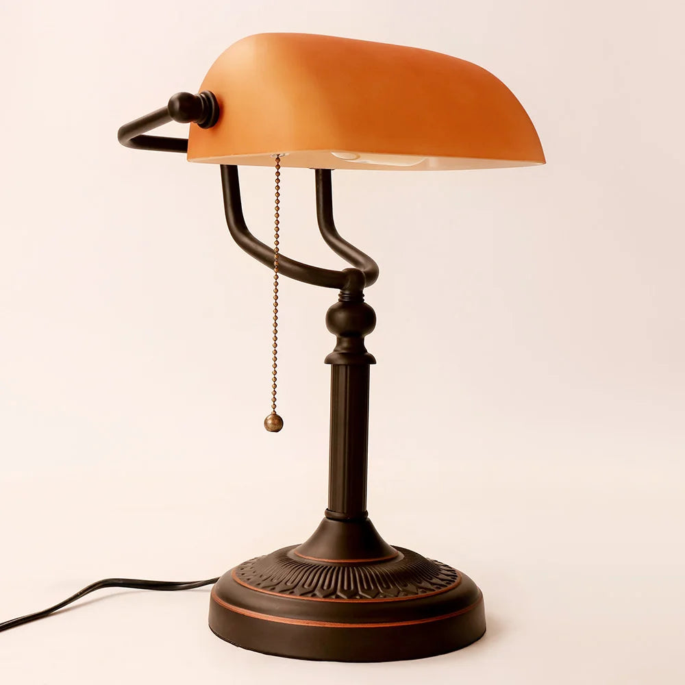 Newrays Glass Banker's Desk Lamp With Zipper Switch, E27 Base