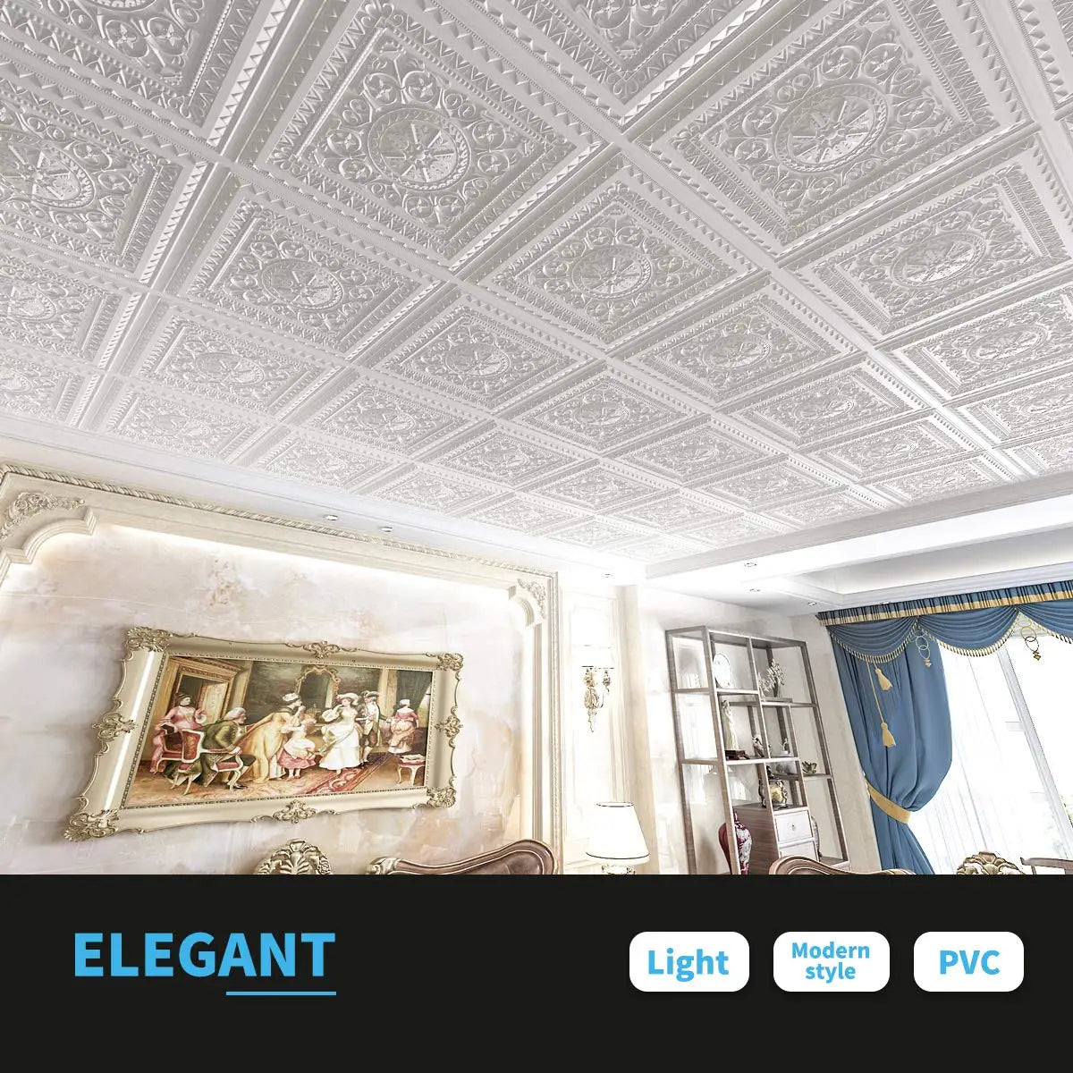 Art3d PVC 3D Ceiling Tiles Decorative Waterproof Wall Panels