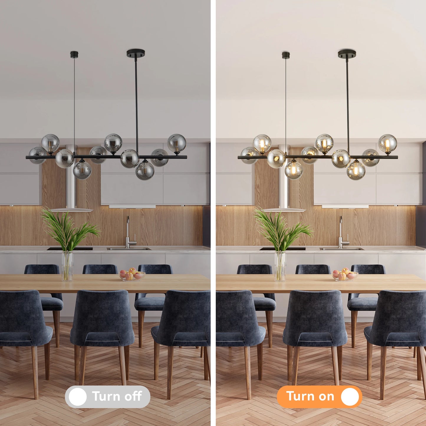 10-Light Adjustable Chandelier With Glass Globe Shades Mid-Century Modern