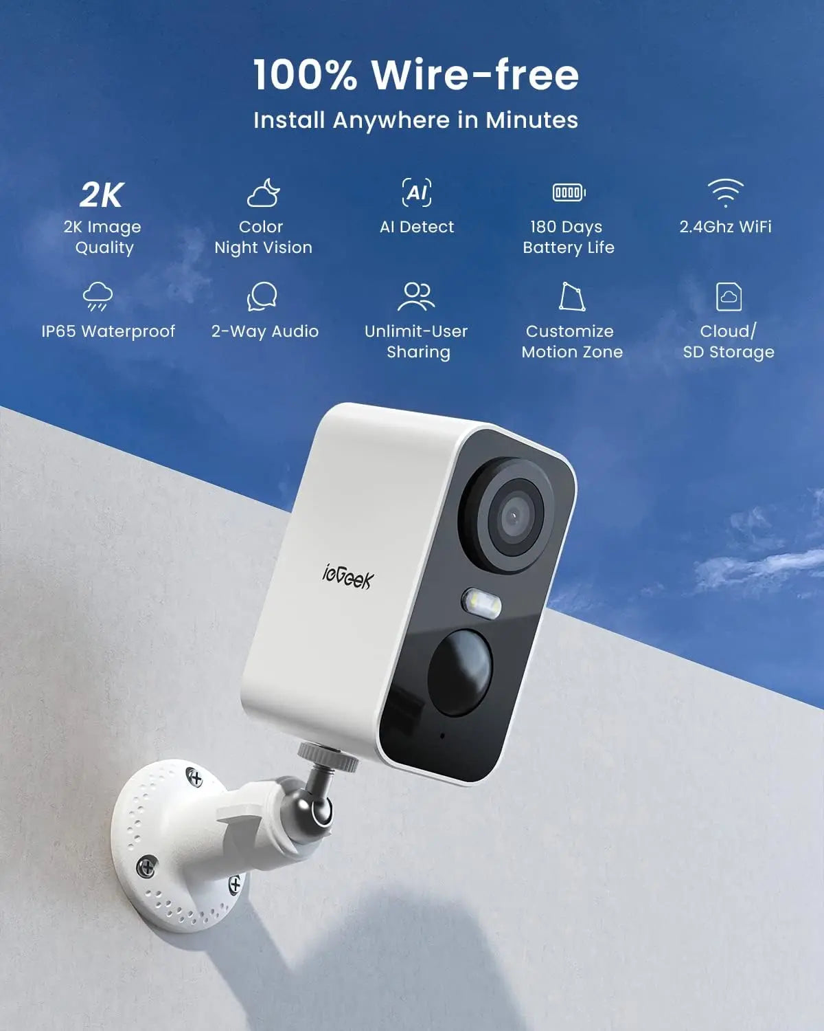IEGEEK 2K Wireless Outdoor Security Camera With AI Human Detection