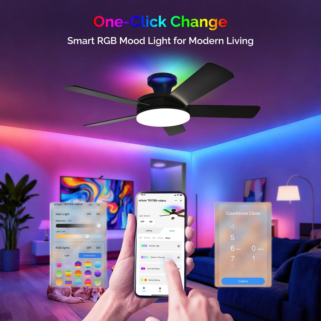 Orison 45 Inch Low Profile Ceiling Fan With Lighting And Remote