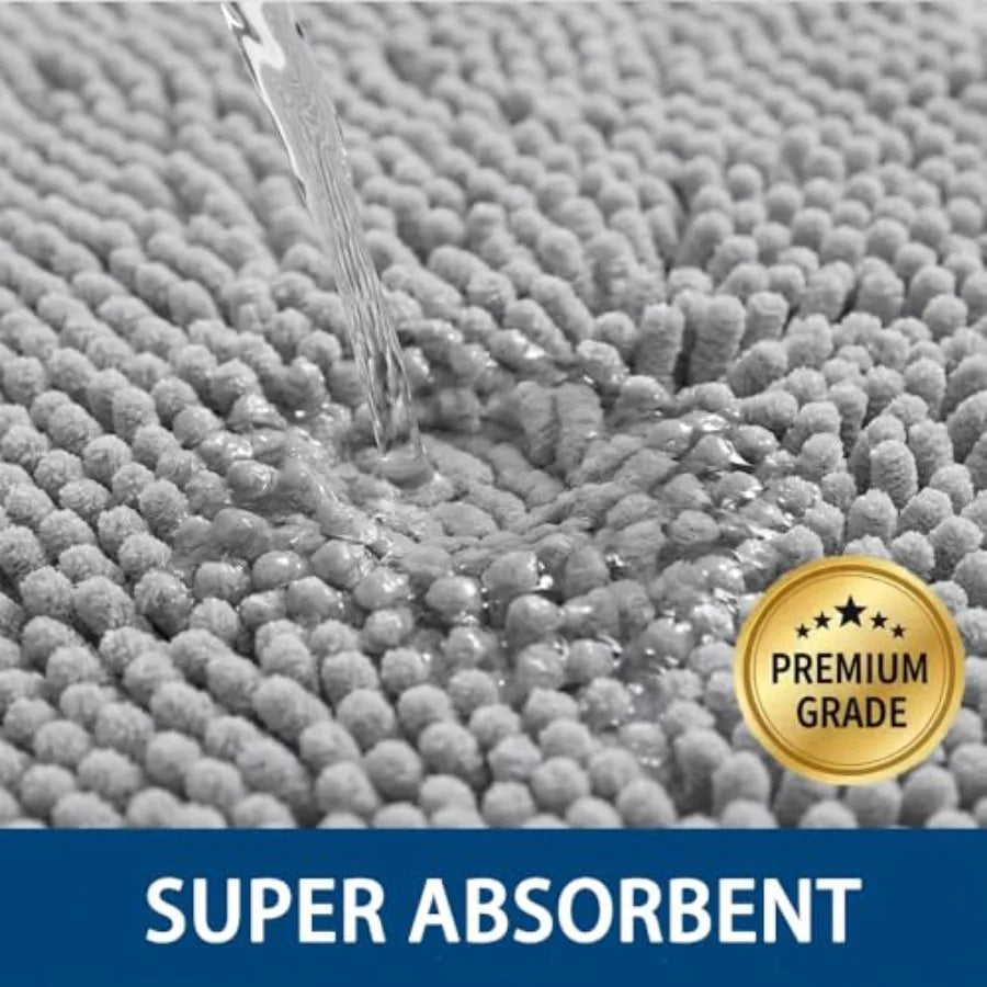 Absorbent Chenille Bathroom Rug And U Shaped Toilet Mat Set