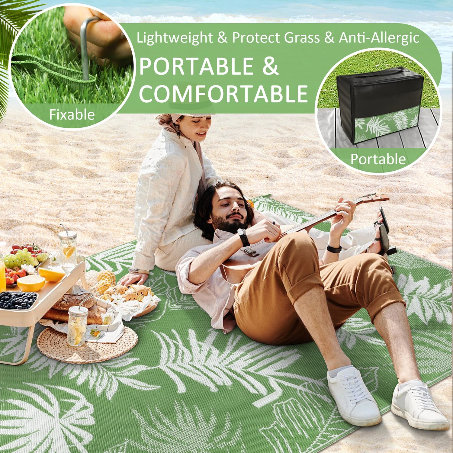 Outdoor Rug Waterproof Recycled Plastic Straw Patio Carpet
