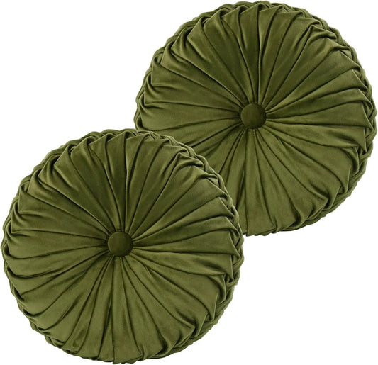 Round Pleated Vintage Velvet Throw Pillows Set for Sofa