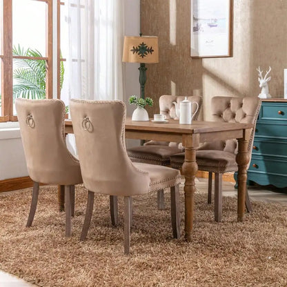 Tufted Velvet Dining Chairs With Solid Wood Legs And Trim