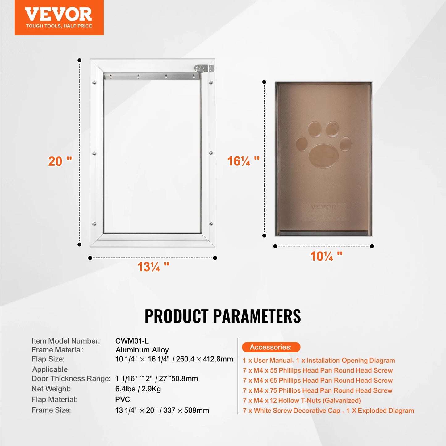 SucceBuy Pet Door Aluminum Frame With Lock And Flap