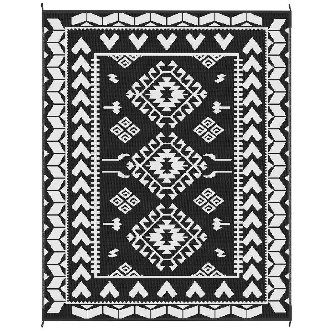 Black And White Rhombus Patchwork Outdoor Rug