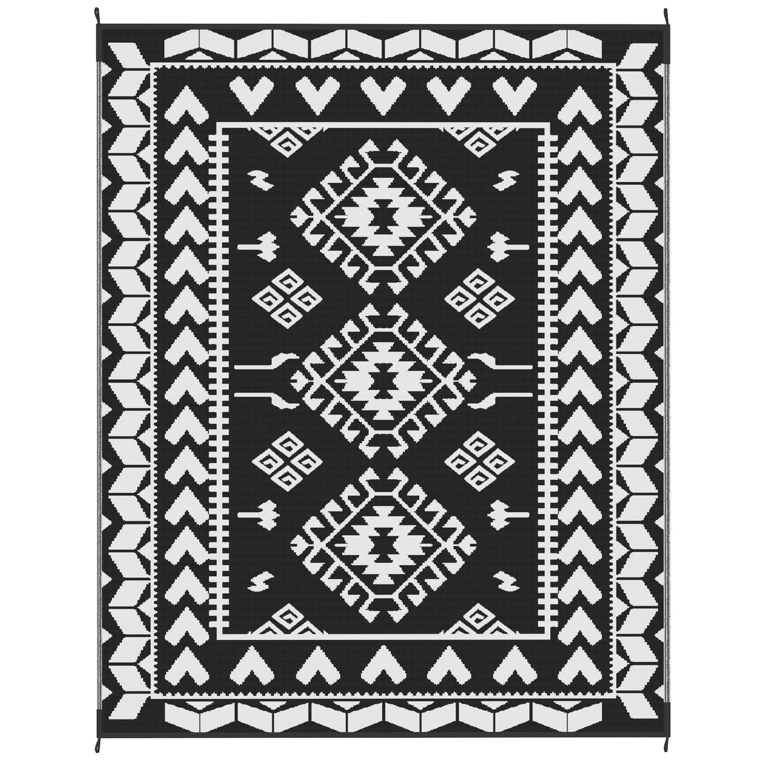 Black And White Rhombus Patchwork Outdoor Rug
