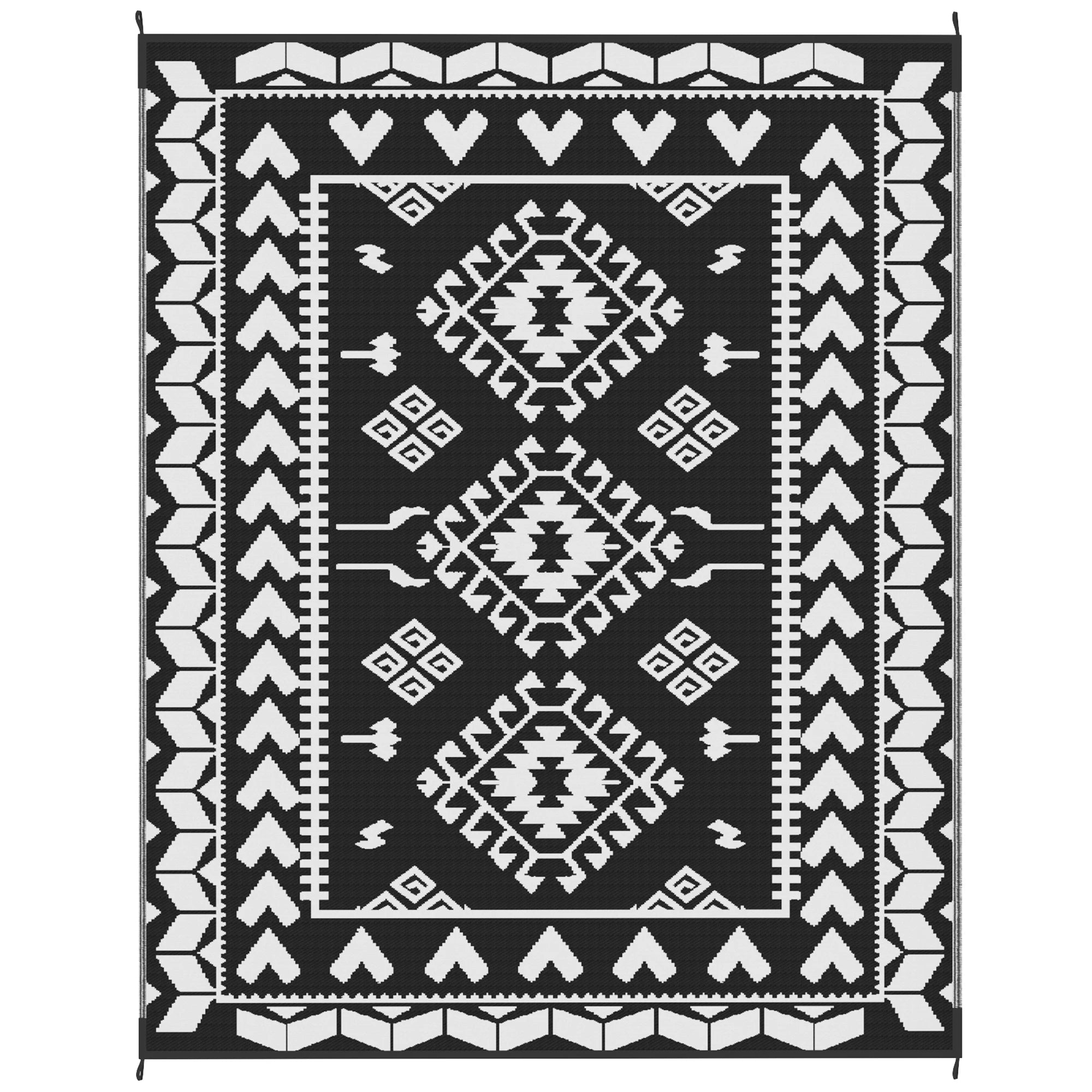 Black And White Rhombus Patchwork Outdoor Rug